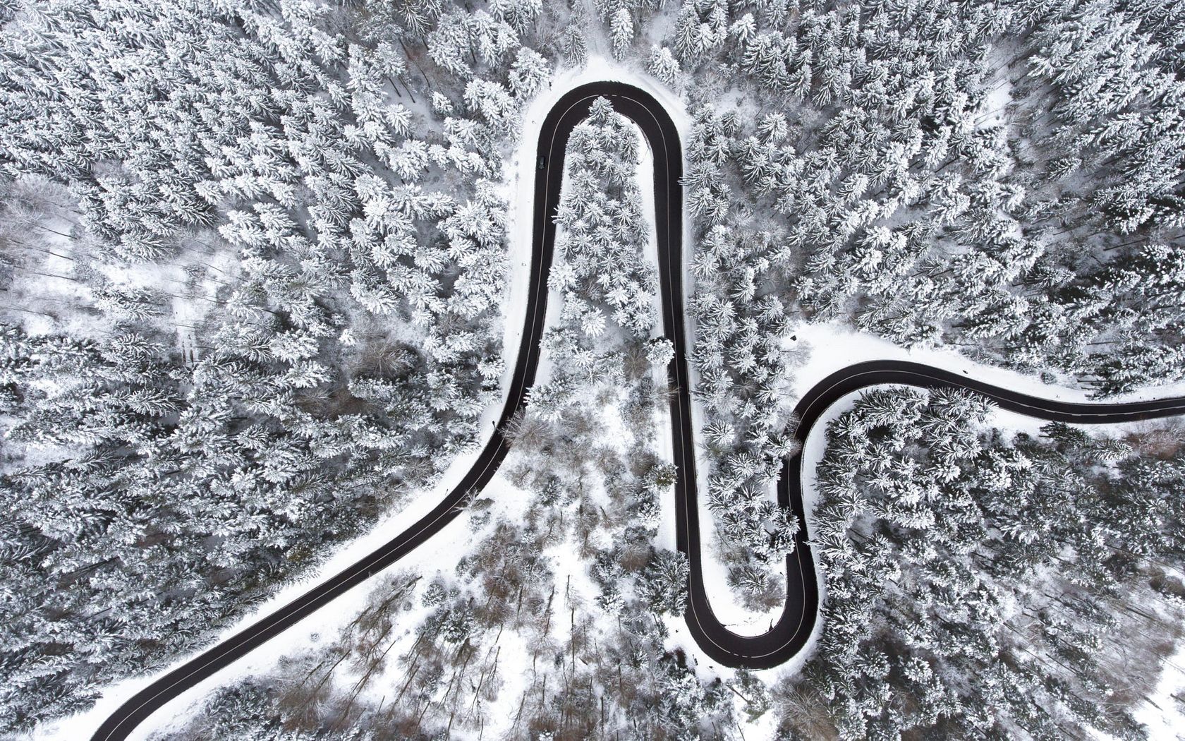 Aerial View Snow Covered Forest Road Background Cbeditz