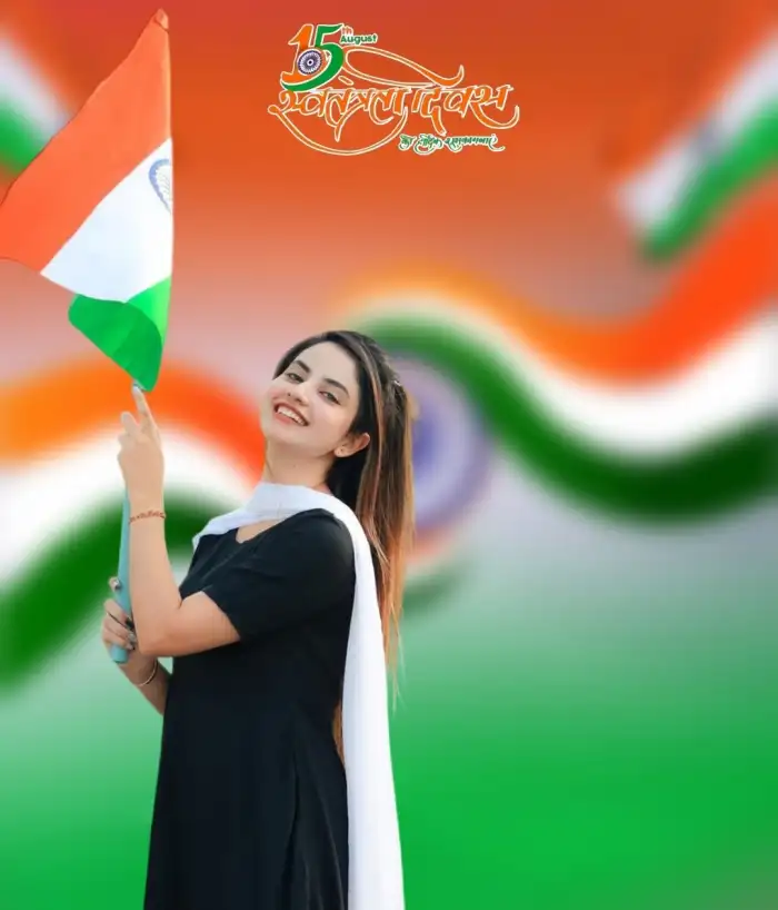 15 August Independence Day Editing Girl  Background Flag