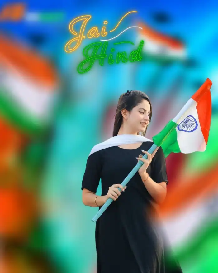 15 August Independence Day Editing Girl Holding Flag   Background