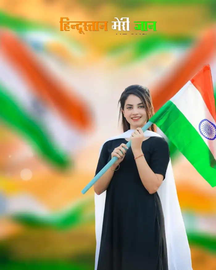 15 August Independence Day Editing Girl  Indian Flag Background