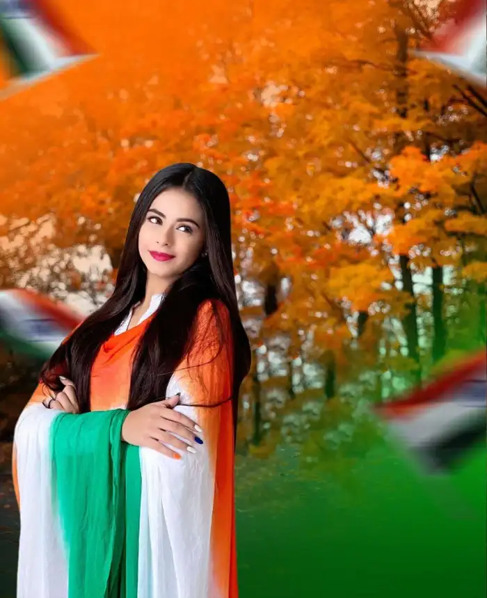 15 August Independence Day Photo Editing Girl  Tiranga Color Background