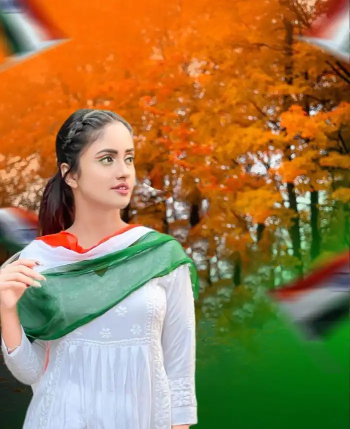 15 August Independence Day Photo Editing Girl  Tiranga Color  Dress Background