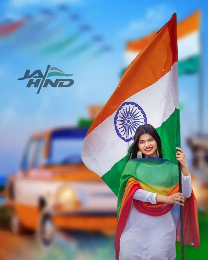 15 August With Girl Editing Background HD Download