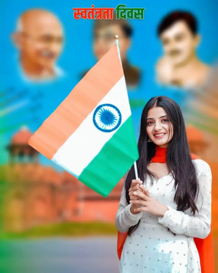 15 August With Girl Holding Indian Flag Editing Background HD Download 