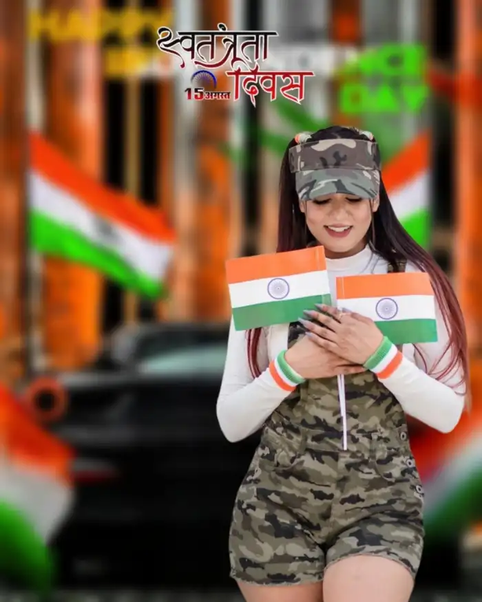 15 August With Girl Holding Indian Flag Editing Background HD Download