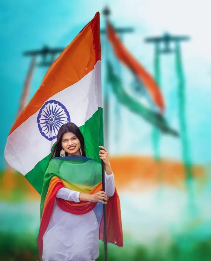 15 August With Girl With Flag Editing Background HD Download 