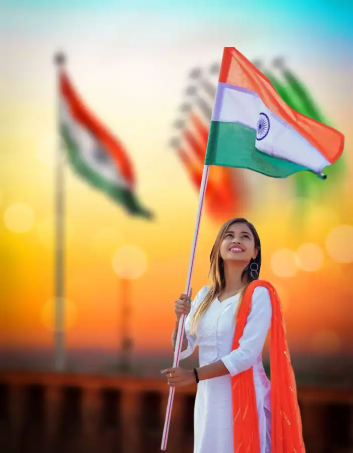 15 August With Girl With Flag Editing Background HD Download 