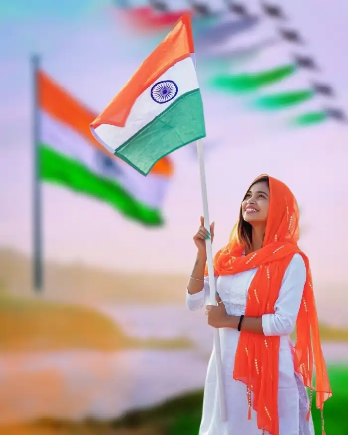 15 August With Girl With Flag Editing Background HD Download