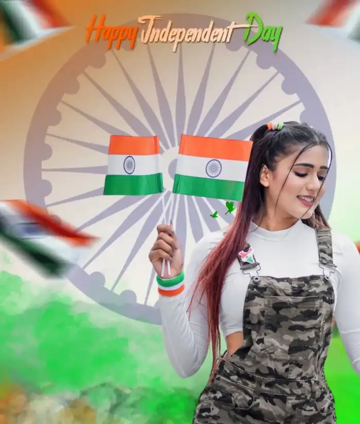 15 August With Girl With Tiranga Editing Background HD 