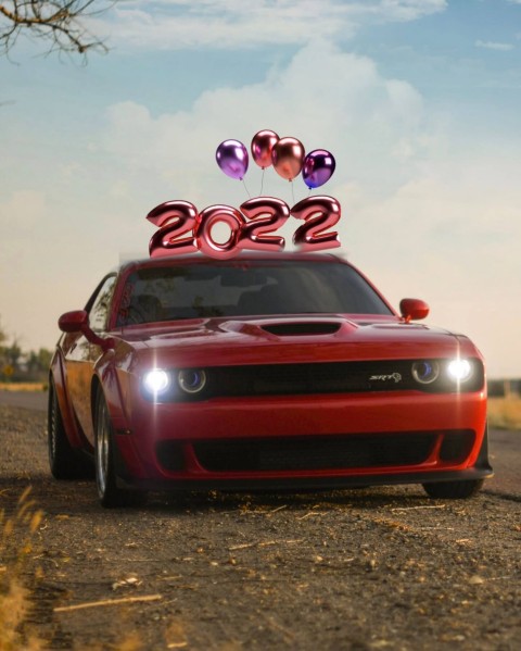 2022 Happy New Year Red Car CB PicsArt Background