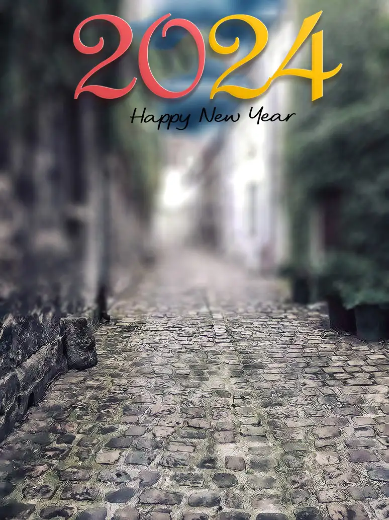 2024 CB Happy New Year Brick Road With A Sign On It Background