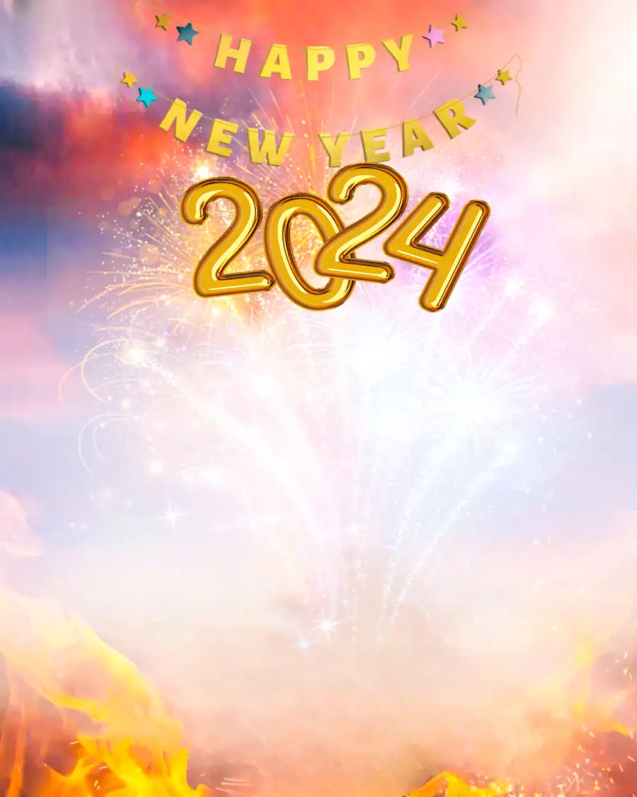 2024 Happy New Banner Fireworks HD Background