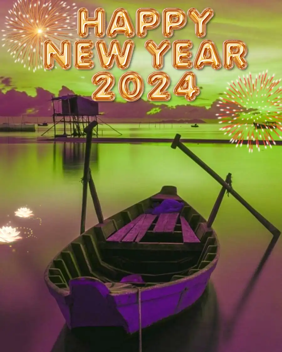 2024 Happy New Year A Dock With Fireworks In The Background For Editing