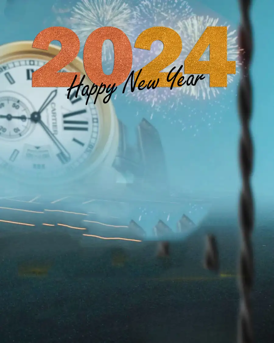 2024 Happy New Year Big Clock In The CB Background