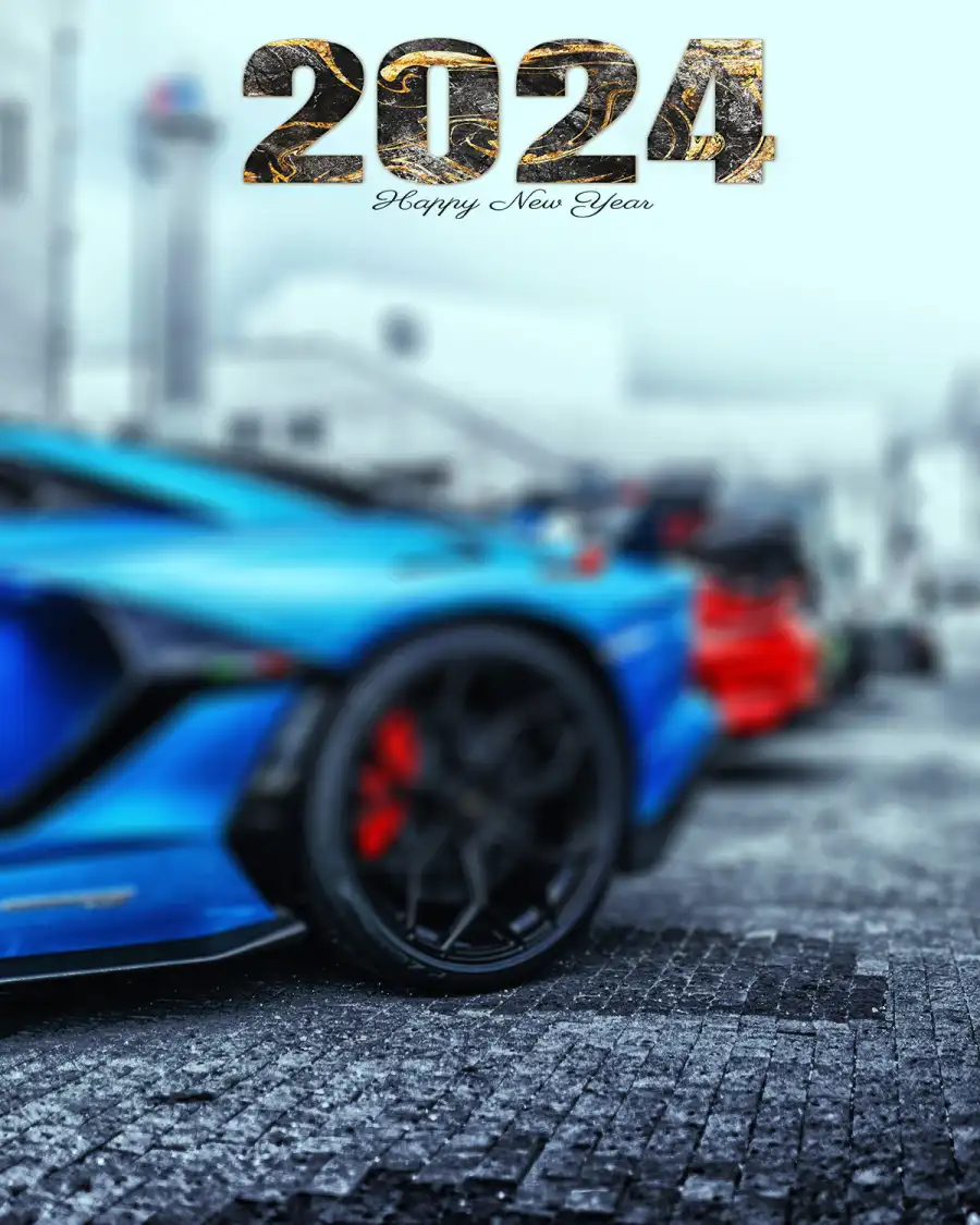 2024 Happy New Year Blue Sports Car Background