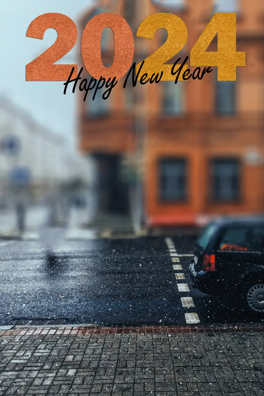 2024 Happy New Year Car Parked In Front Of A Building Background For CB