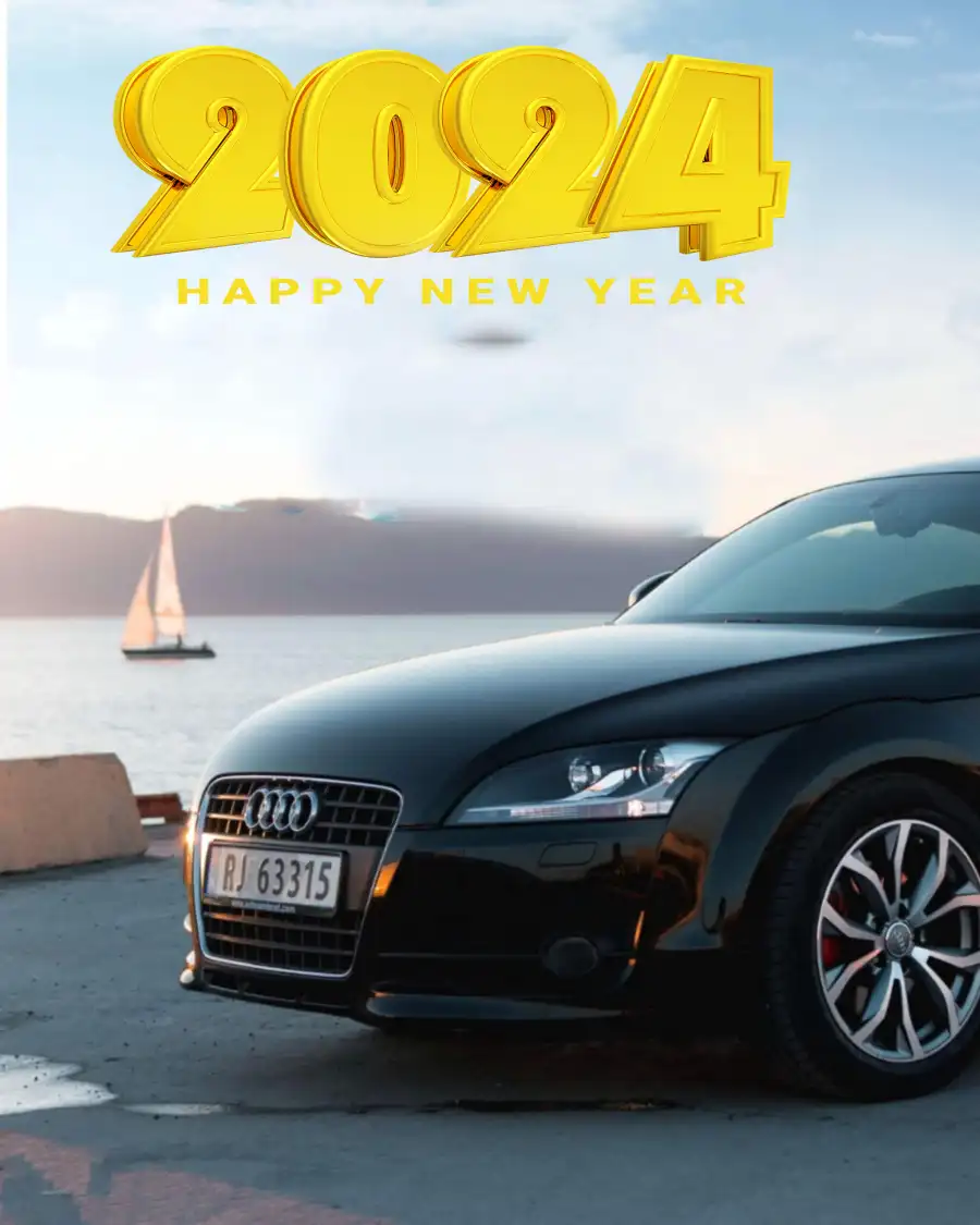 2024 Happy New Year Car Parked On A Road HD CB Background