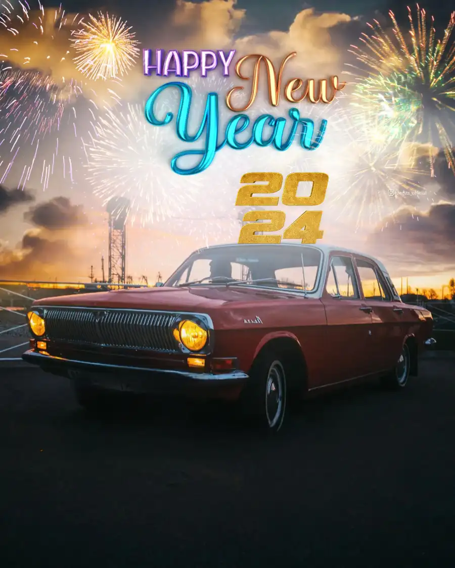 2024 Happy New Year Car Parked On A Street Free Background