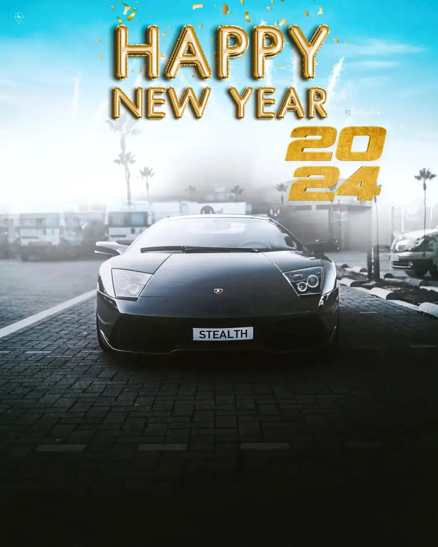 2024 Happy New Year Car Parked On A Street Photo Editing Background