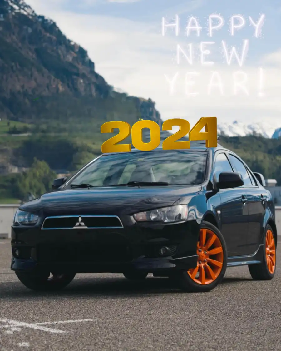 2024 Happy New Year Car With A 2024 Logo On Top Background