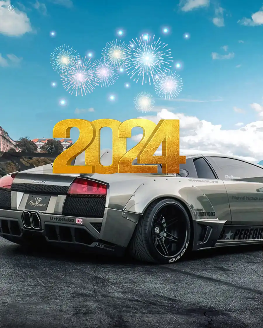 2024 Happy New Year Car With Blue Sky Photo Editing  Background