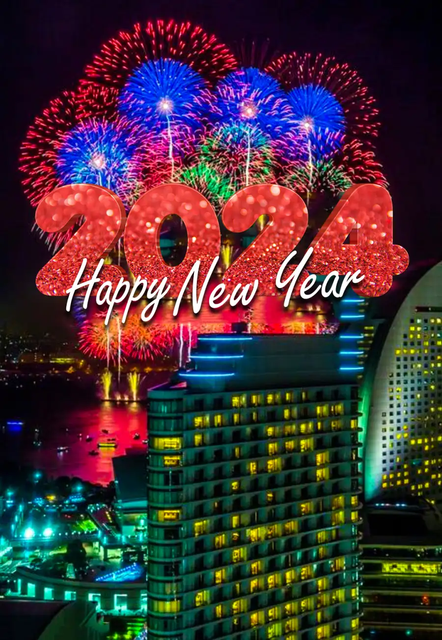 2024 Happy New Year City Skyline At Night Background Free