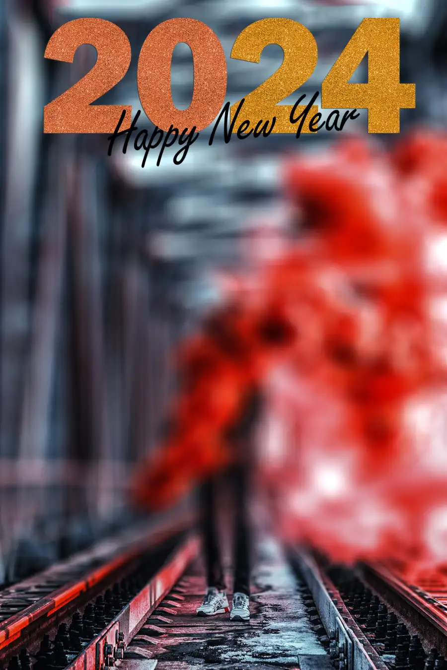 2024 Happy New Year Editing  Train Track Background