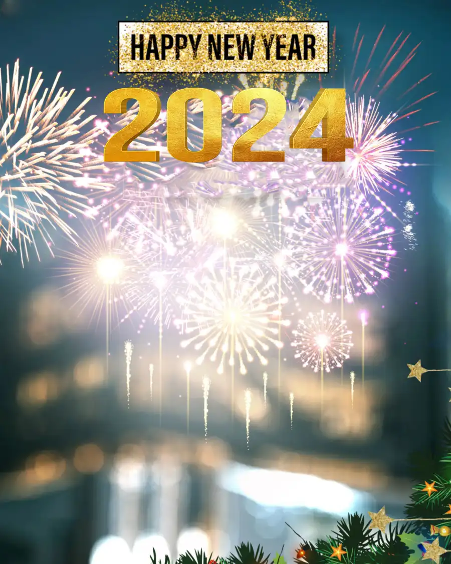 2024 Happy New Year Fireworks In The Sky Background For Picsart