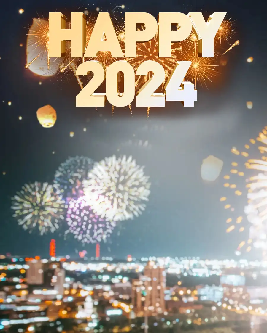 2024 Happy New Year Fireworks In The Sky Editing HD Background