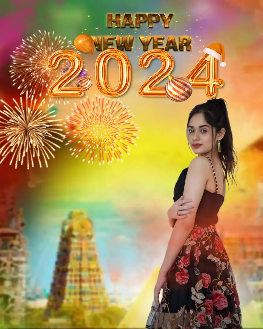 2024 Happy New Year Girl Banner Editing Background