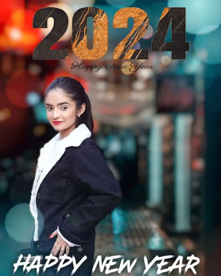 2024 Happy New Year Girl In A Black Coat HD CB Background