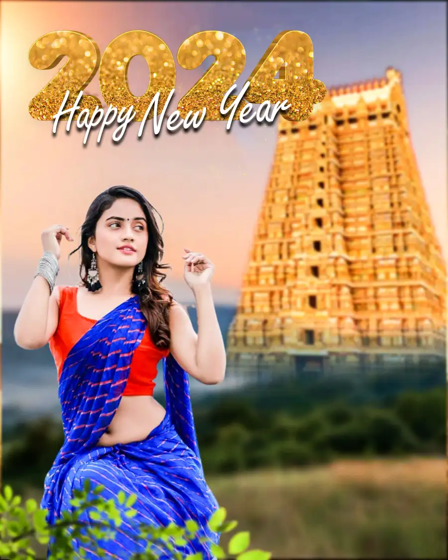 2024 Happy New Year Girl In Saree Photo Editing  Background