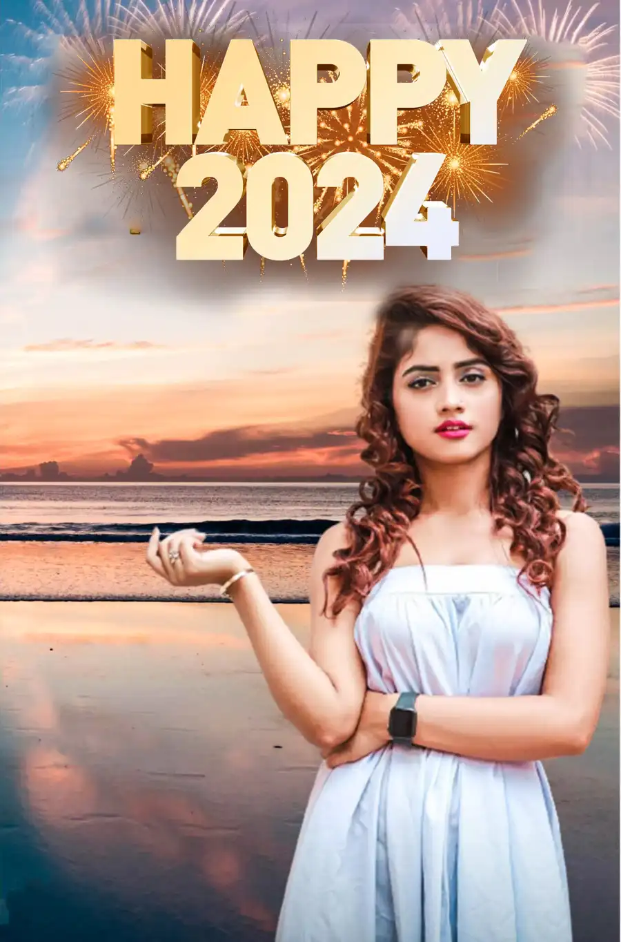 2024 Happy New Year Girl Photo Editing Background