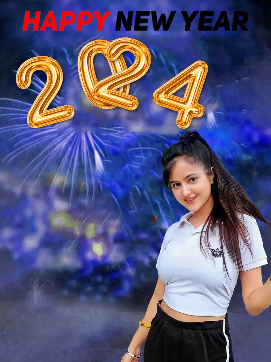 2024 Happy New Year Girl With Fireworks CB Background