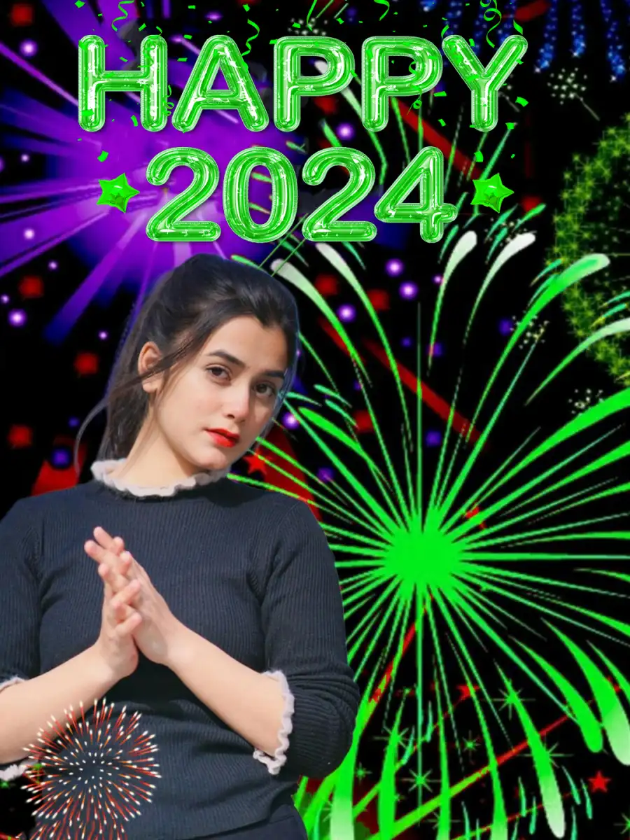 2024 Happy New Year Girl With Fireworks HD Background