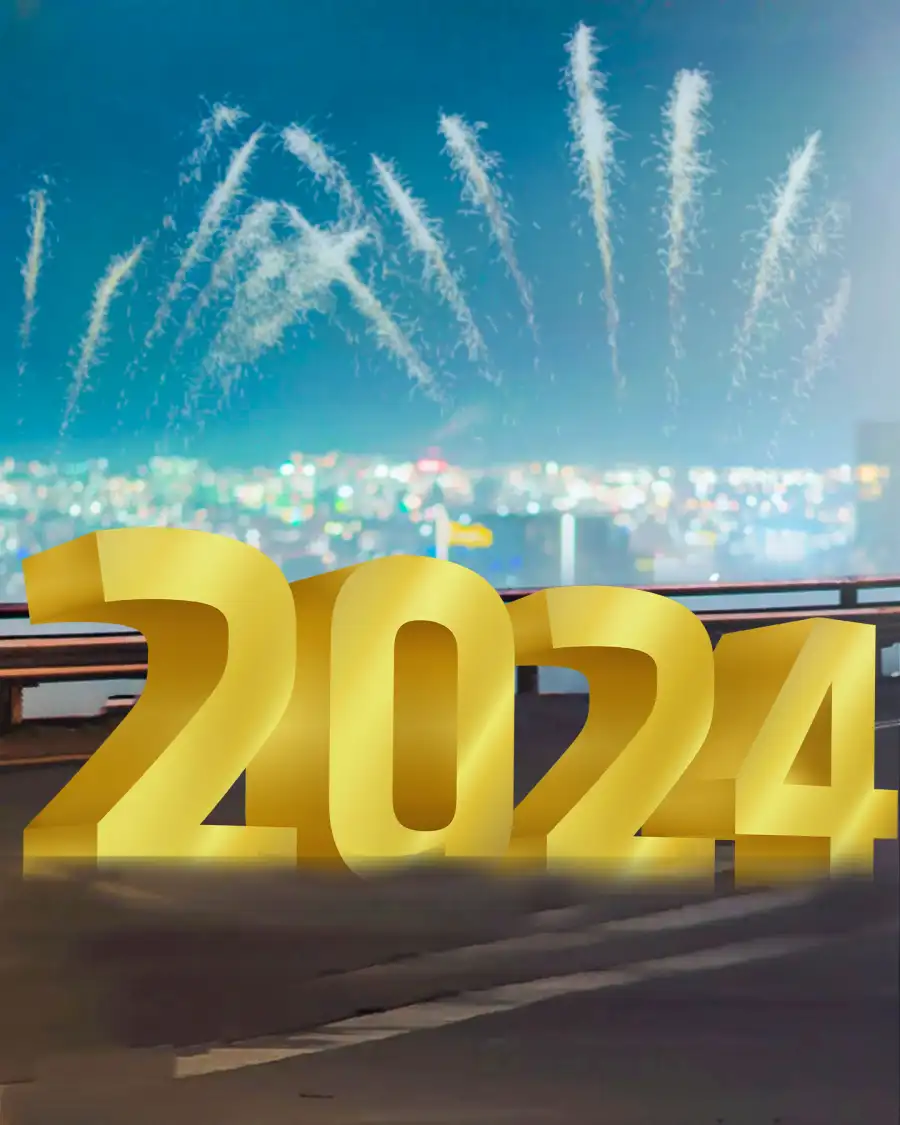 2024 Happy New Year Logo With A Cloud Of Smoke Background