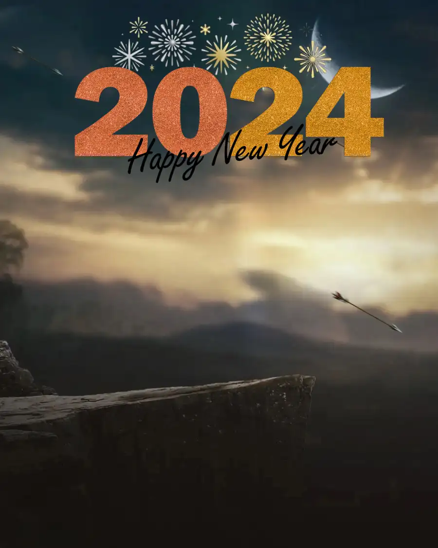 2024 Happy New Year Mountain Dark Sky Picsart Background