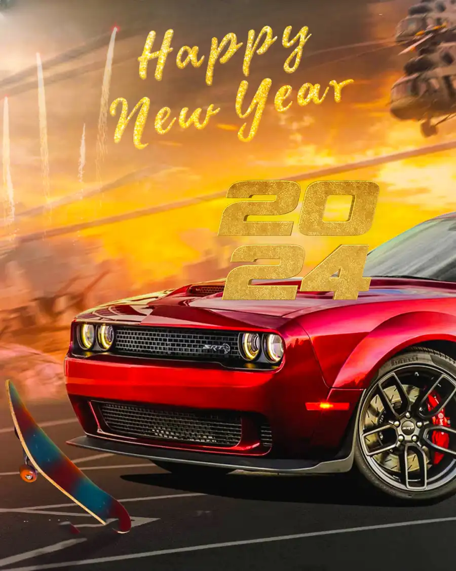 2024 Happy New Year Red Sports Car Picsart Background