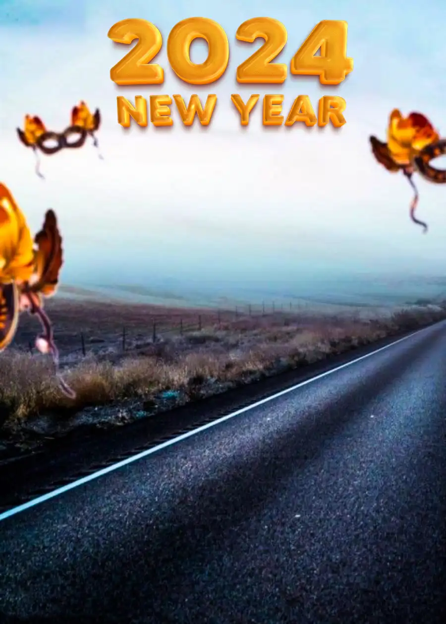 2024 Happy New Year  Road Photo Editing Background