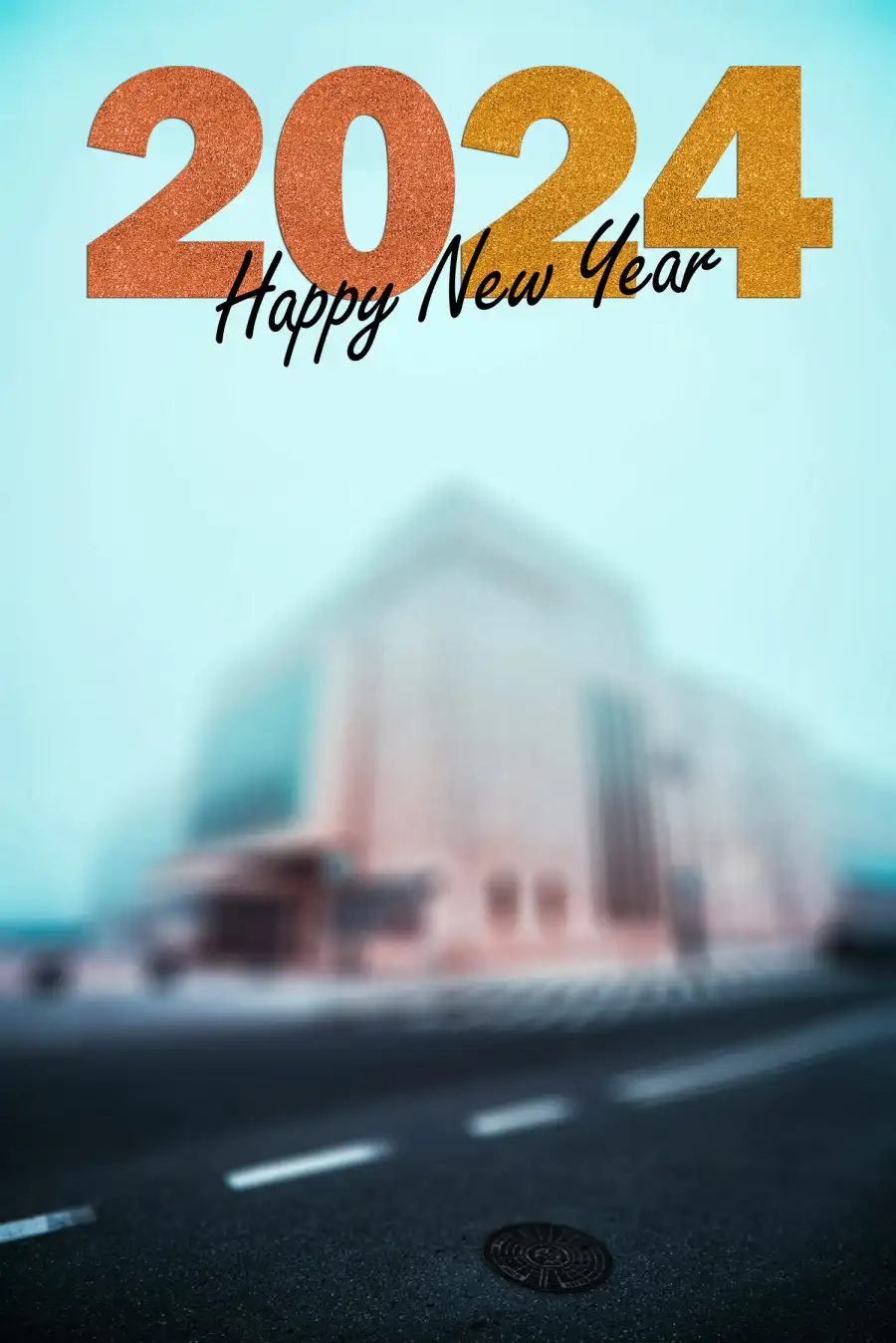 2024 Happy New Year Road With Building HD Background