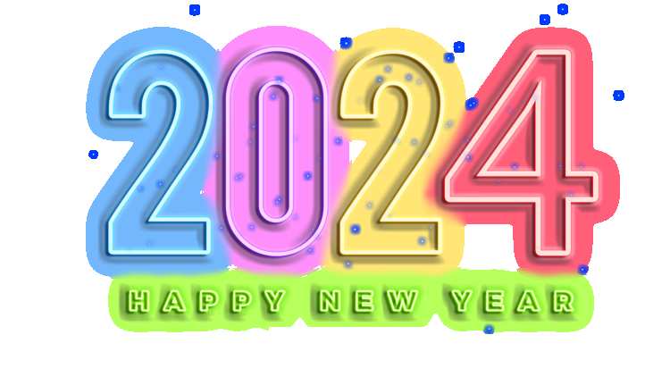 2024 Neon Sign Glowing Happy New Year PNG Photos