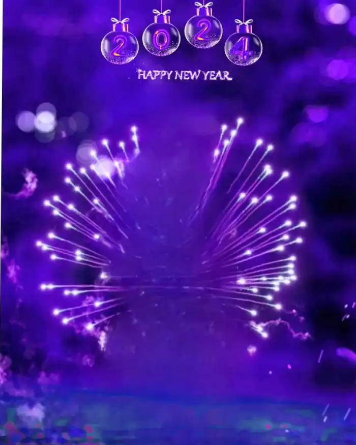 2024 New Year Blue Fireworks Photo Editing Background