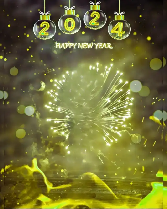 2024 New Year Green Fireworks Photo Editing Background