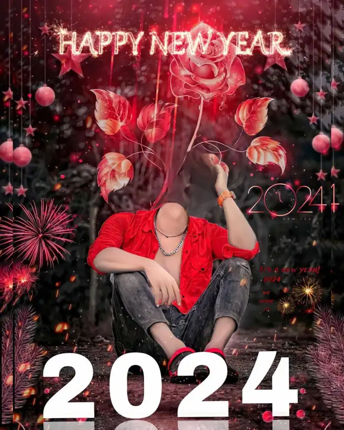 2024 New Year Sitting Boy Without Head Photo Editing Background