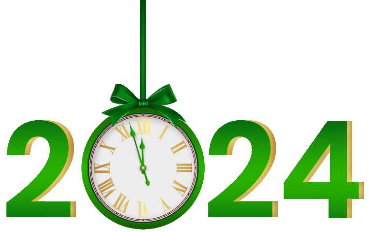 2024 Number Green Clock Hanging Free PNG