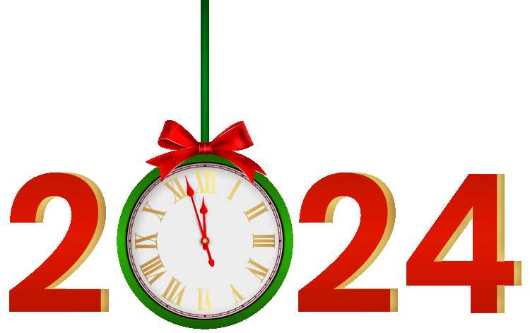 2024 Red 3D Number With Green Clock PNG Images