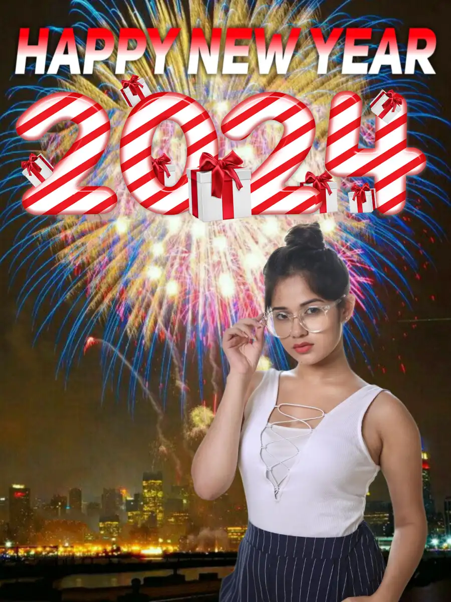 532024 Happy New Year Girl  With Fireworks HD Background