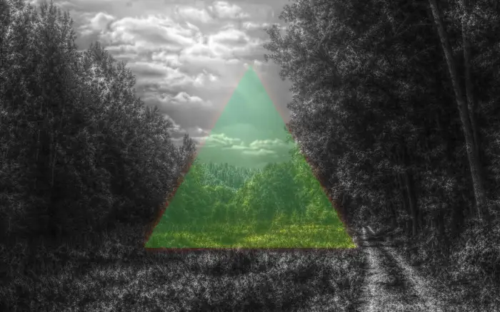 Abstract Forest  Green Pyramid With Trees Around It Background