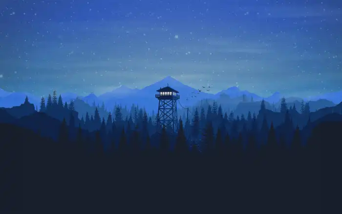 Abstract Forest  Mountain With A Tower And Trees Background