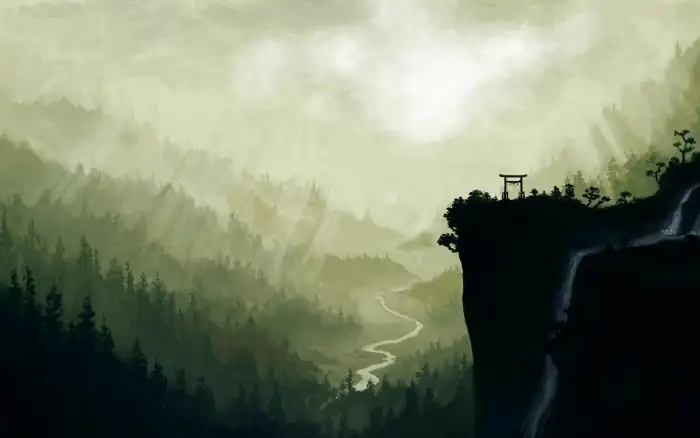 Abstract Forest  Person Standing On A Cliff Background